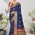 Dark blue woven lycra saree with blouse