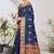 Dark blue woven lycra saree with blouse