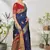 Dark blue woven lycra saree with blouse