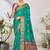 Turquoise woven lycra saree with blouse