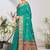 Turquoise woven lycra saree with blouse