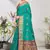 Turquoise woven lycra saree with blouse