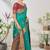 Turquoise woven lycra saree with blouse