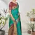 Turquoise woven lycra saree with blouse