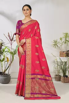 Pink woven lycra saree with blouse