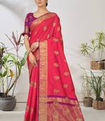 Pink woven lycra saree with blouse