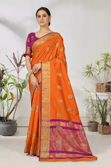 Orange woven lycra saree with blouse