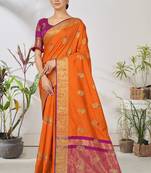 Orange woven lycra saree with blouse