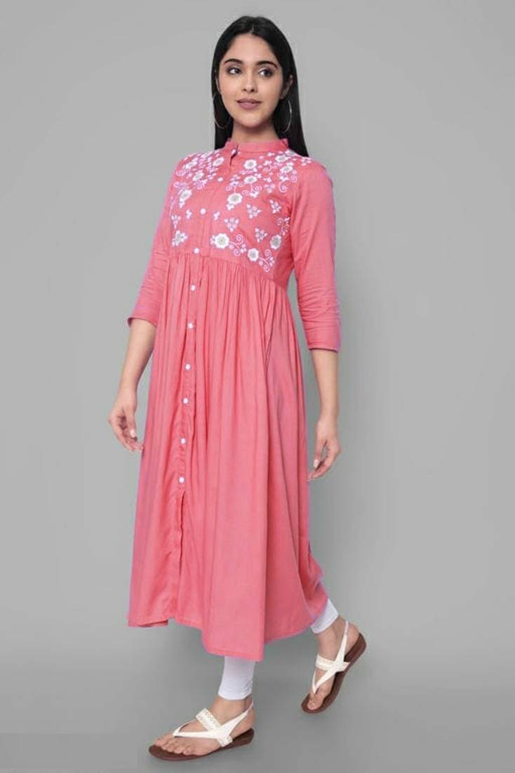 Rayon A-line Embroidery Trendy Kurti KE_Mohini_Gajri