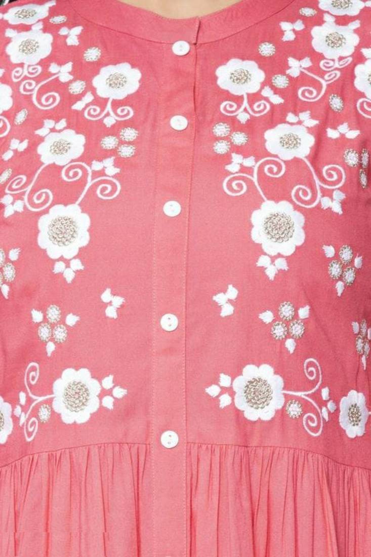 Rayon A-line Embroidery Trendy Kurti KE_Mohini_Gajri