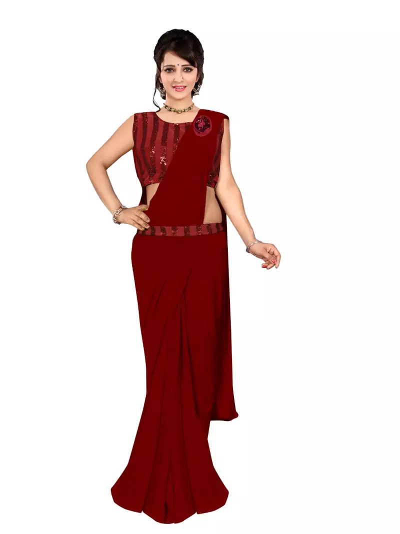 Maroon Ready To Wear Stitching Blouse With Broach And Belt And Sequence Blouse