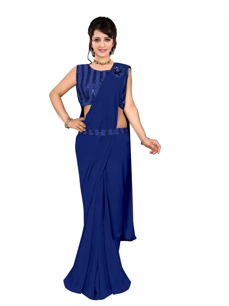 Blue Ready To Wear Stitching Blouse With Broach And Belt And Sequence Blouse