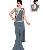 Grey Ready To Wear Stitching Blouse With Broach And Belt And Sequence Blouse