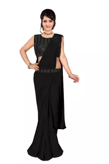 Black Ready To Wear Stitching Blouse With Broach And Belt And Sequence Blouse