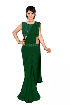 Green Ready To Wear Stitching Blouse With Broach And Belt And Sequence Blouse