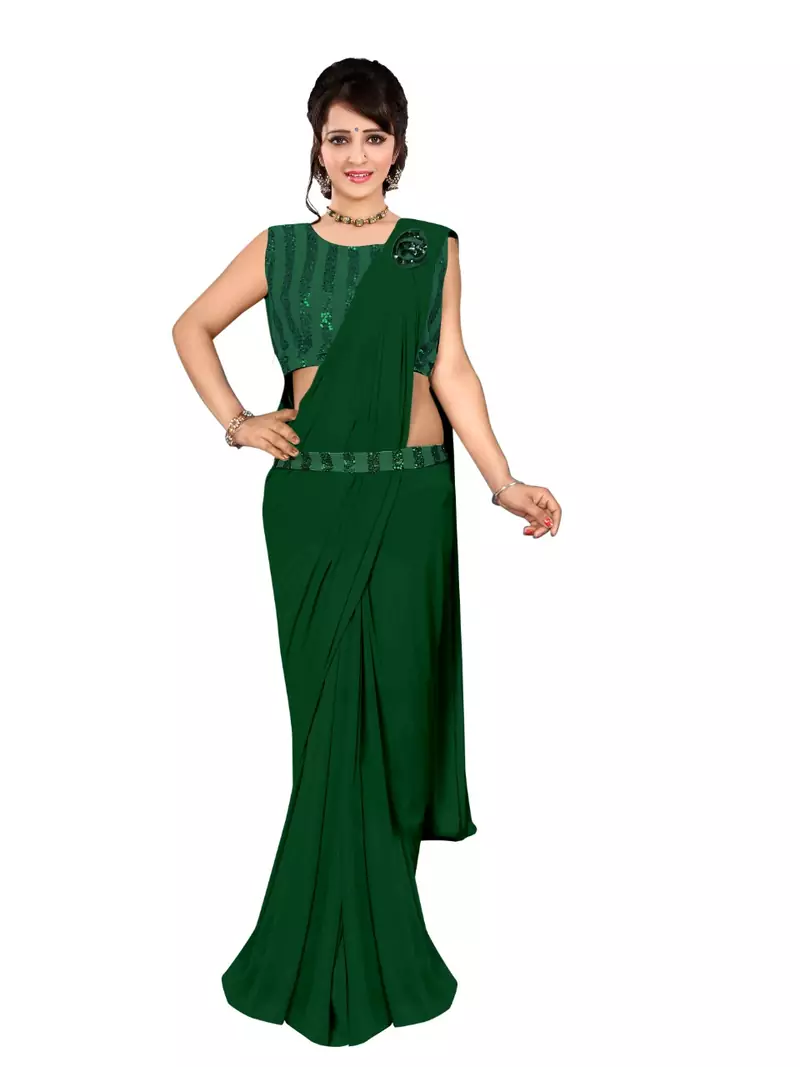 Green Ready To Wear Stitching Blouse With Broach And Belt And Sequence Blouse