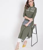 Grey embroidered cotton cotton-kurtis
