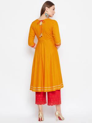 Mustard embroidered rayon long-kurtis 4