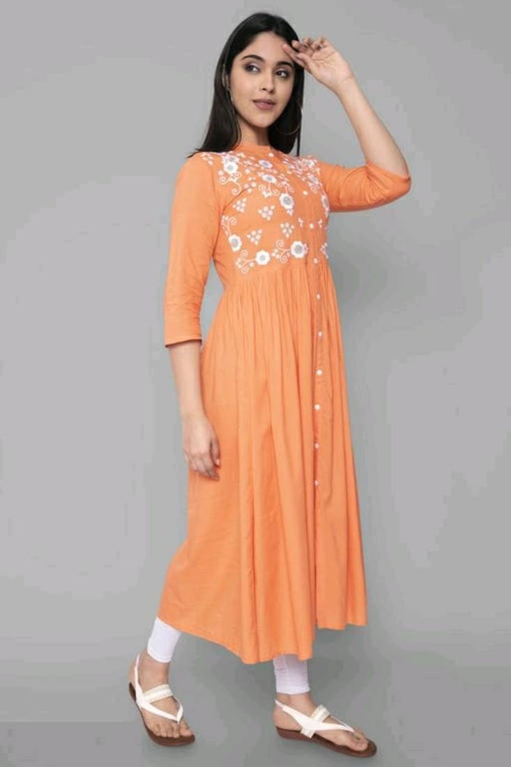 Rayon A-line Embroidery Trendy Kurti KE_Mohini_Orange