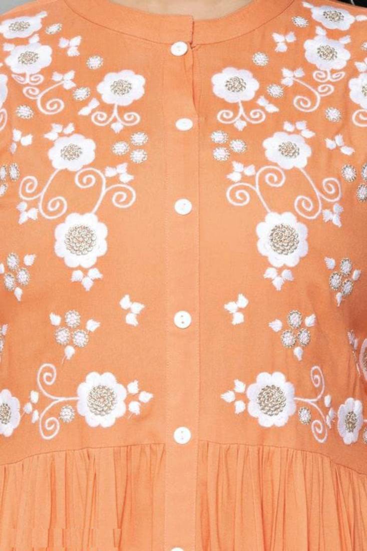 Rayon A-line Embroidery Trendy Kurti KE_Mohini_Orange