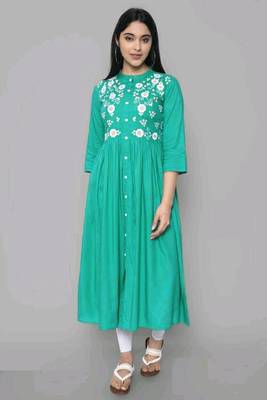 Rayon A-line Embroidery Trendy Kurti KE_Mohini_Rama 1