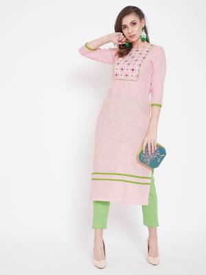 Light-pink embroidered cotton cotton-kurtis 1