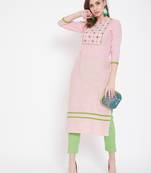 Light-pink embroidered cotton cotton-kurtis