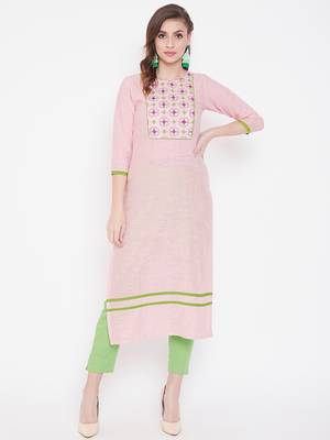 Light-pink embroidered cotton cotton-kurtis 2