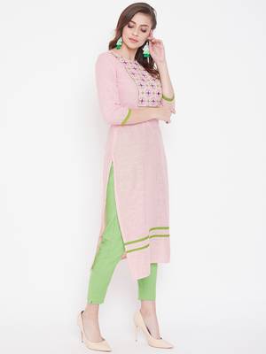 Light-pink embroidered cotton cotton-kurtis 3