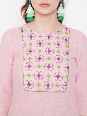 Light-pink embroidered cotton cotton-kurtis 4