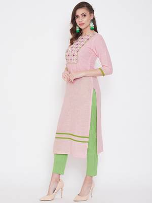 Light-pink embroidered cotton cotton-kurtis 5