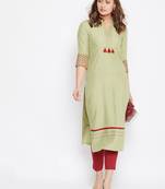 Green embroidered rayon long-kurtis