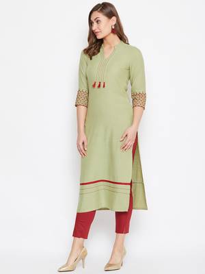 Green embroidered rayon long-kurtis 3
