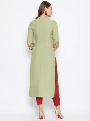 Green embroidered rayon long-kurtis 4