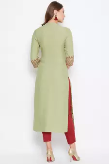 Green embroidered rayon long-kurtis