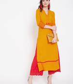 Mustard embroidered rayon long-kurtis