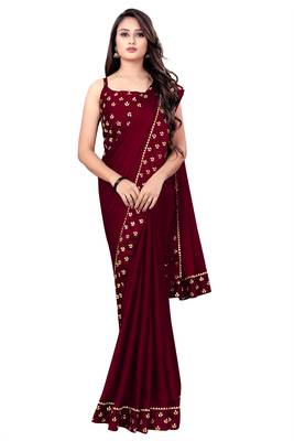 Maroon printed art silk saree with blouse 1