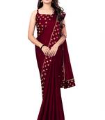 Maroon printed art silk saree with blouse