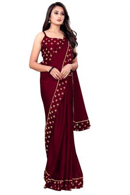 Maroon printed art silk saree with blouse 2