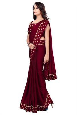 Maroon printed art silk saree with blouse 3