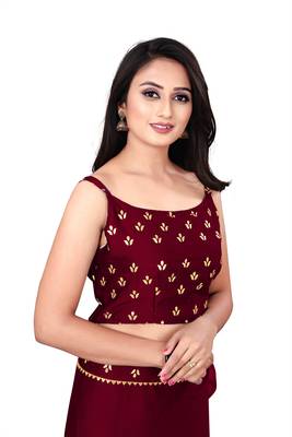 Maroon printed art silk saree with blouse 5