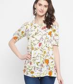 White Color Floral Printed Rayon Top
