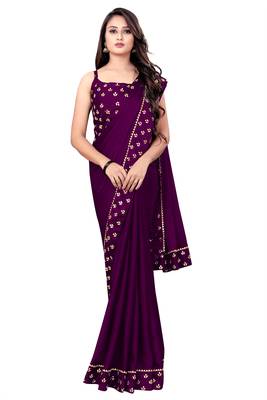 Purple printed art silk saree with blouse 1