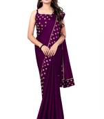 Purple printed art silk saree with blouse