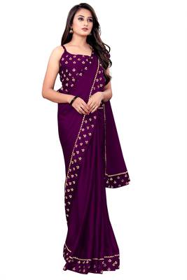 Purple printed art silk saree with blouse 2