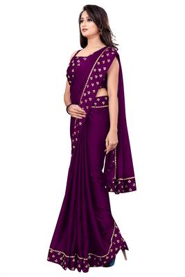 Purple printed art silk saree with blouse 3