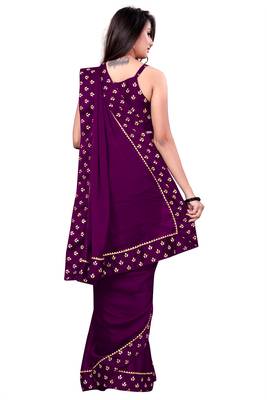 Purple printed art silk saree with blouse 4