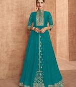 Sky-blue embroidered georgette salwar