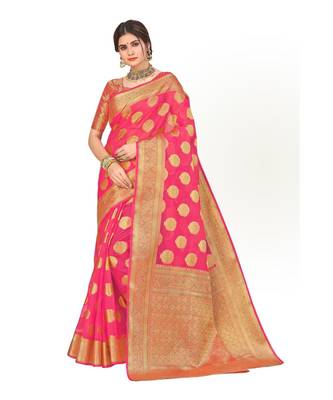 Ashika Women's Pink Organza Saree 1