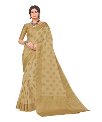 Ashika Women's Cream Organza Saree 1